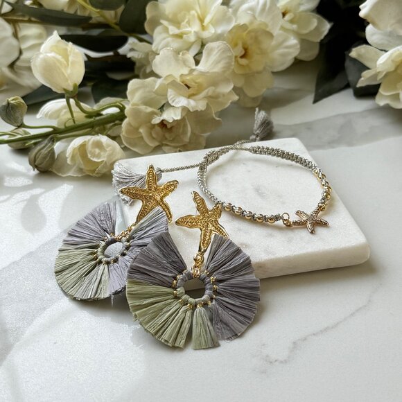 Gold plated stud statement earrings, rhinestones starfish boho beach earrings, - Picture 3 of 3